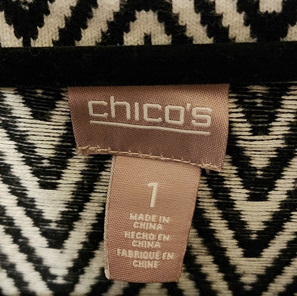 Chico’s Size 1 Black & White Striped Open Front Jacket - Picture 3 of 7